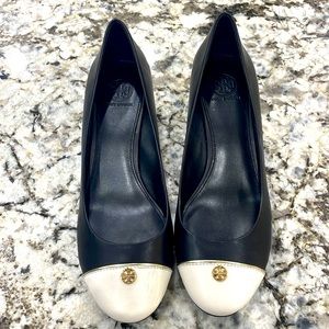 Tory Burch black wedge heels with white toe size 9